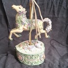 Vintage Carousel Horse Music Box Figurine 7.5” Floral Heart Base Pastel — photo 1