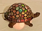 Vintage Stained Glass Tiffany Style Turtle Accent Table Lamp Night Light