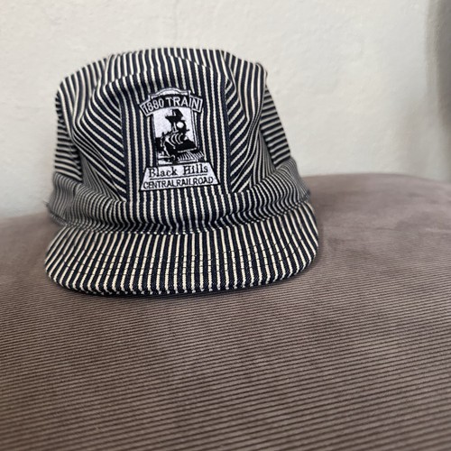 VTG Conductor Hat Black Hills Central Railroad 1880 train Patch/Striped Size 7