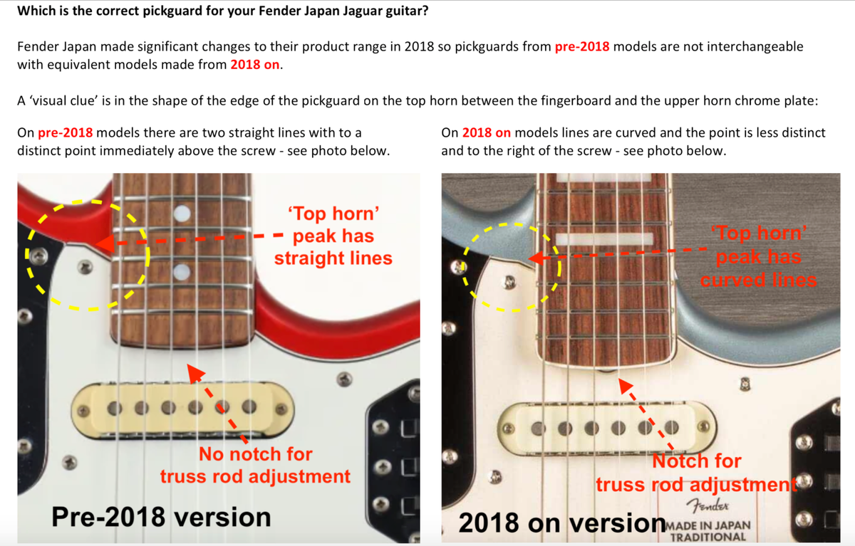 Pickguard for Fender Japan Jaguar / Traditional 60s / HH Special