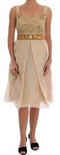 Dolce & Gabbana Gold Silk Crystal Embellished Women's Dress