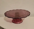 9" Depression Glass Cake Stand - Indiana Glass Co - Vine/Sunburst Pattern 1930s