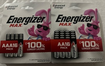 NEW (16 AA & 16 AAA) Alkaline Batteries ENERGIZER MAX Enhanced Energy 15 YrShelf
