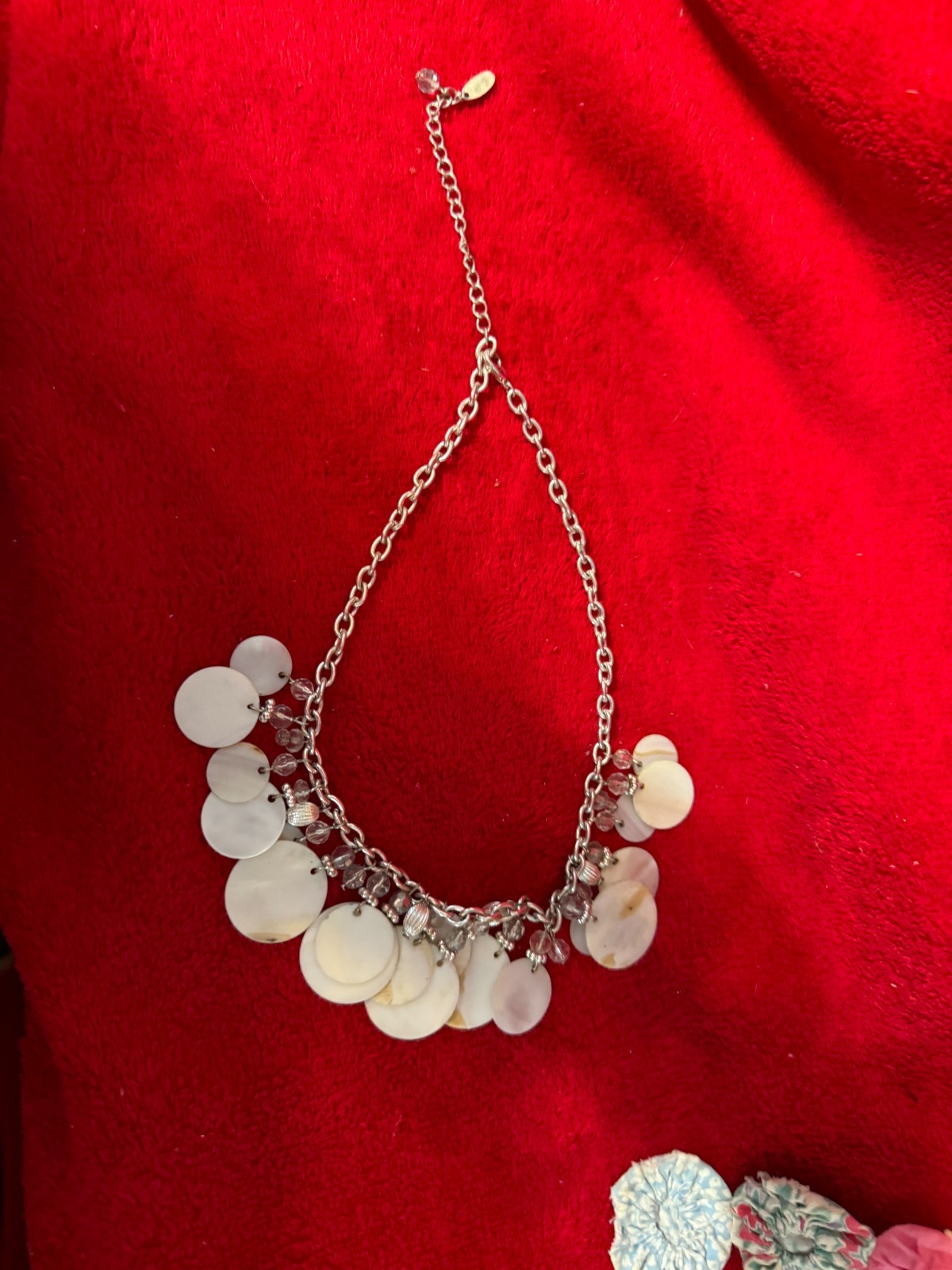 Dangle Circle Shape White Iridescent Shell & Silv… - image 4