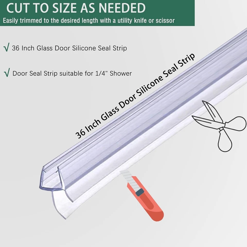 Paquete de 2 sellos inferiores para puertas de ducha sin marco para puertas de vidrio, 1/4 pulgada x 36 pulgadas Foto 2 de 4