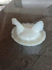 VTG Hen On Nest Mini White Milk glass Trinket Box  Westmoreland Marking