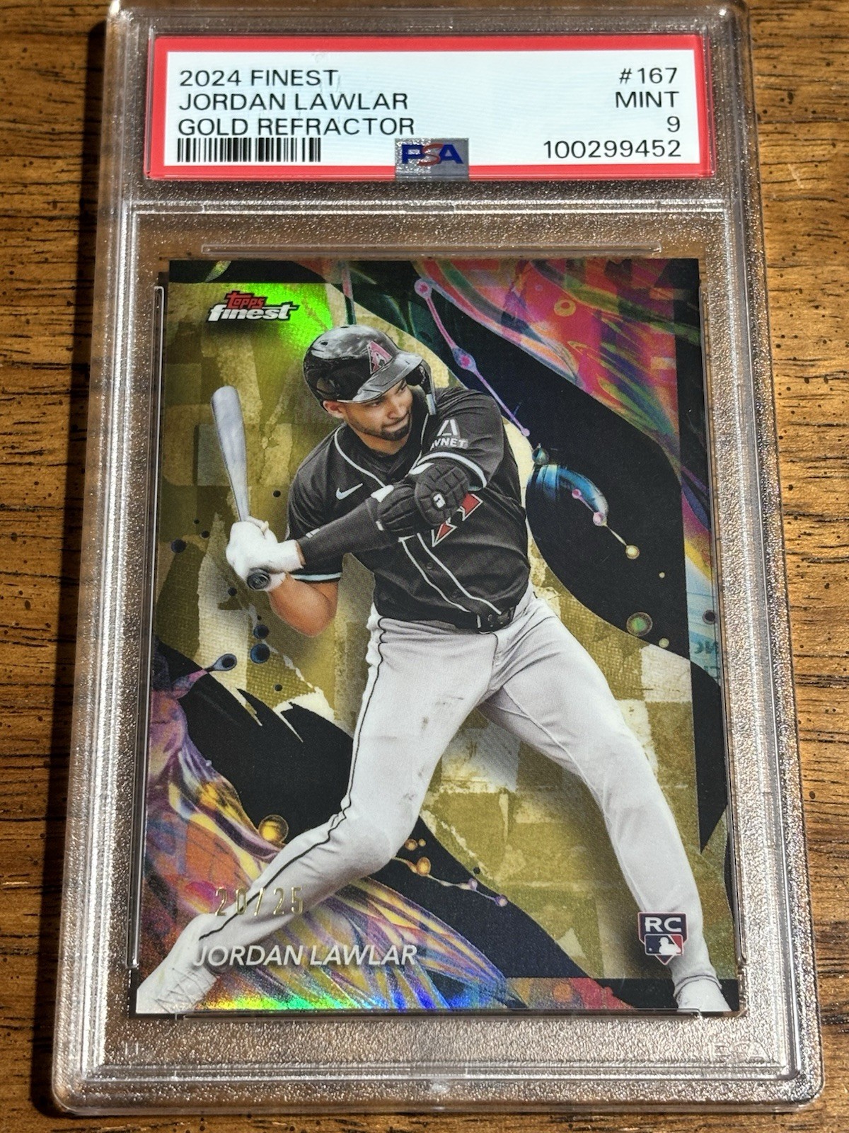 2024 Topps Finest Jordan Lawlar Gold Refractor /25 PSA 9 Mint Rookie #167 RC SP