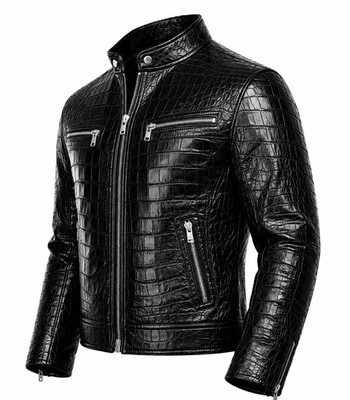 Men's Real Luxury Crocodile Embossed Leather Jacket   Premium Alligator Style