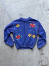 Vintage Liz Sport womens size small Floral Knit pullover Sweater blue stitching