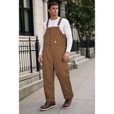 Carhartt Insulated Bib Overalls Men's 2XL Short Brown Duck Quilted Workwear