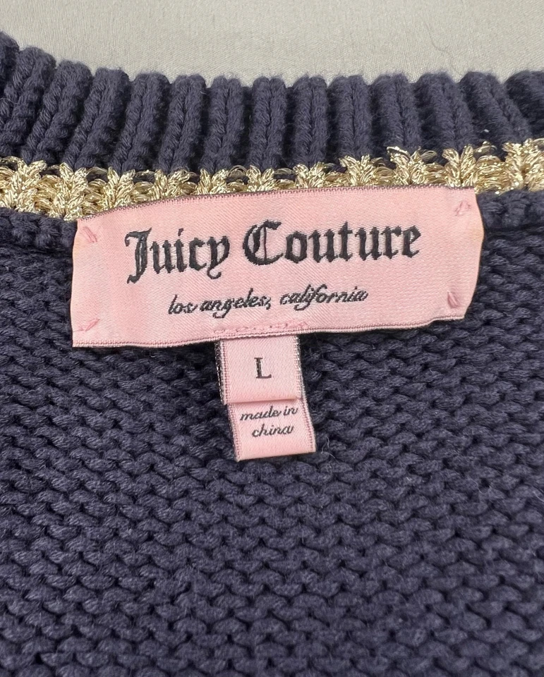 Suéter Cárdigan Juicy Couture Y2K Azul Marino/Dorado Abotonado Cuello en V (Talla L) Precio de venta sugerido por el fabricante $218 Foto 3 de 4