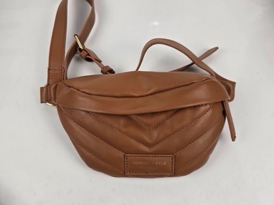 Kendall + Kylie Quilted Belt Bag Fanny Pack Brown Faux Leather Waist Purse Small