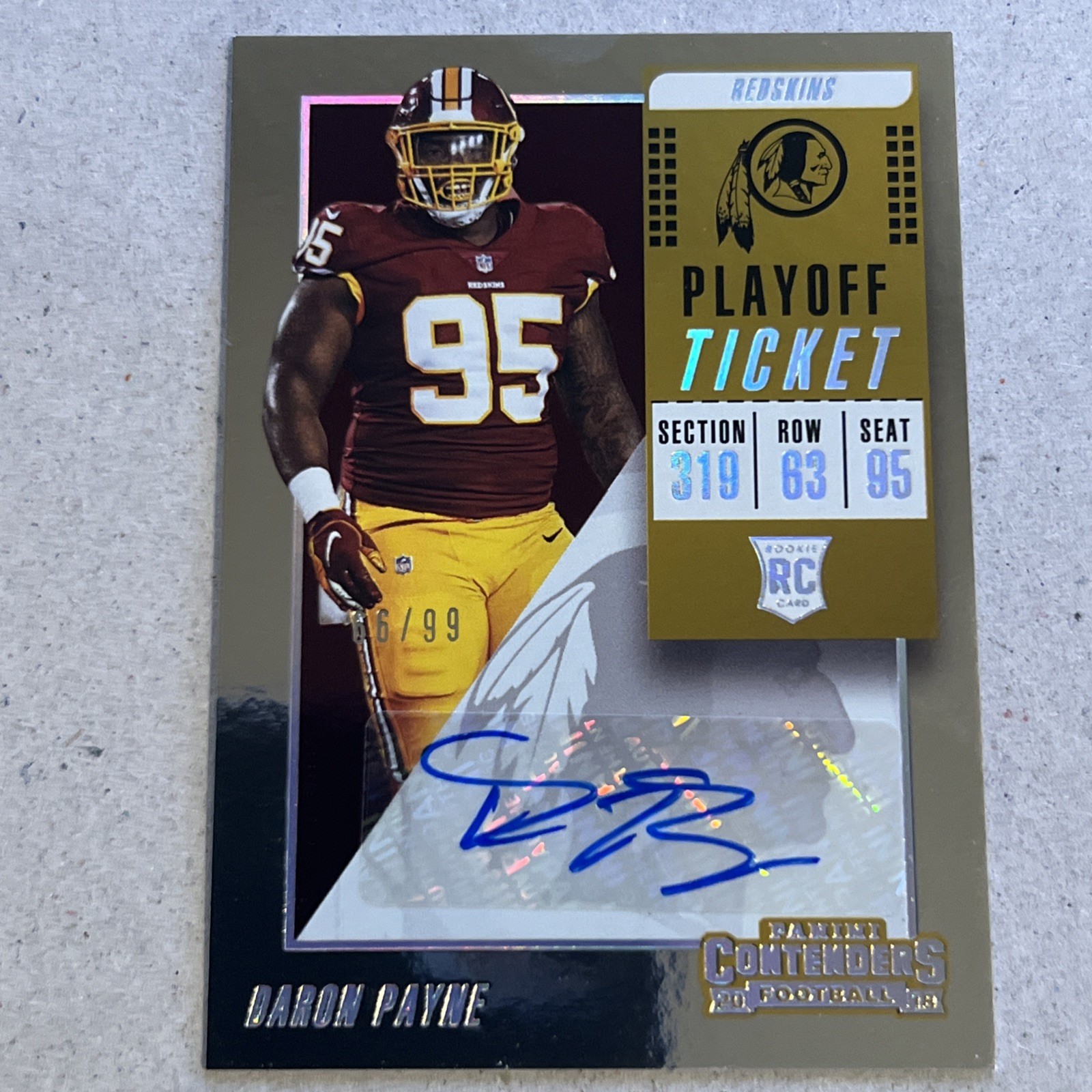 Daron Payne Panini Contenders #149 Autograph-Playoff Ticket