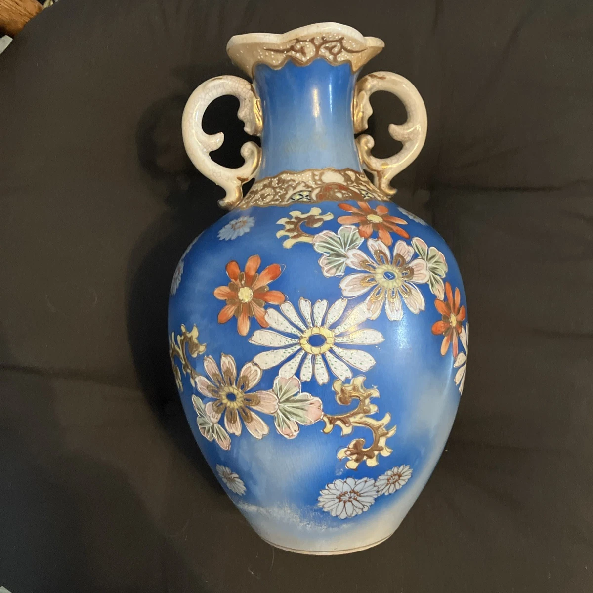 古い大花瓶 戦前オールド大倉 手描色絵花図 大花瓶 角印 共箱【大倉陶園作