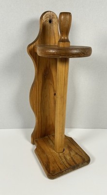 Vintage Wooden Wall-Mount Paper Towel Holder Oak Rolling Pin Shape MCM