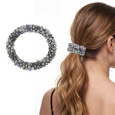 Rhinestone Hair Scrunchies, Crystal Ties Elastic Ponytail Holders, Mixed Gray