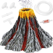Aquarium Air Bubbler Decoration Kit, Fish Tank Air Stone Set, Realistic Volcano