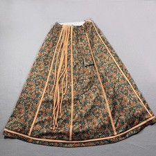 Vintage Chessa Davis Floral Maxi Skirt Orange Green Tassel Trim Small Cottage