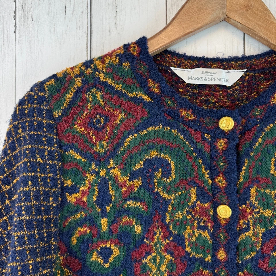 Cárdigan Suéter De Colección Marks & Spencer Azul Tapiz Tejido Con Botones Talla 8 Foto 2 de 4