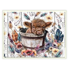 Highland Cow Baby Canvas Wall Art  Rustic Farmhouse D cor Unframed