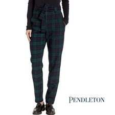 Vintage Pendleton Women  s Belted Taper Pant 10 Blackwatch Plaid Wool Blend EUC