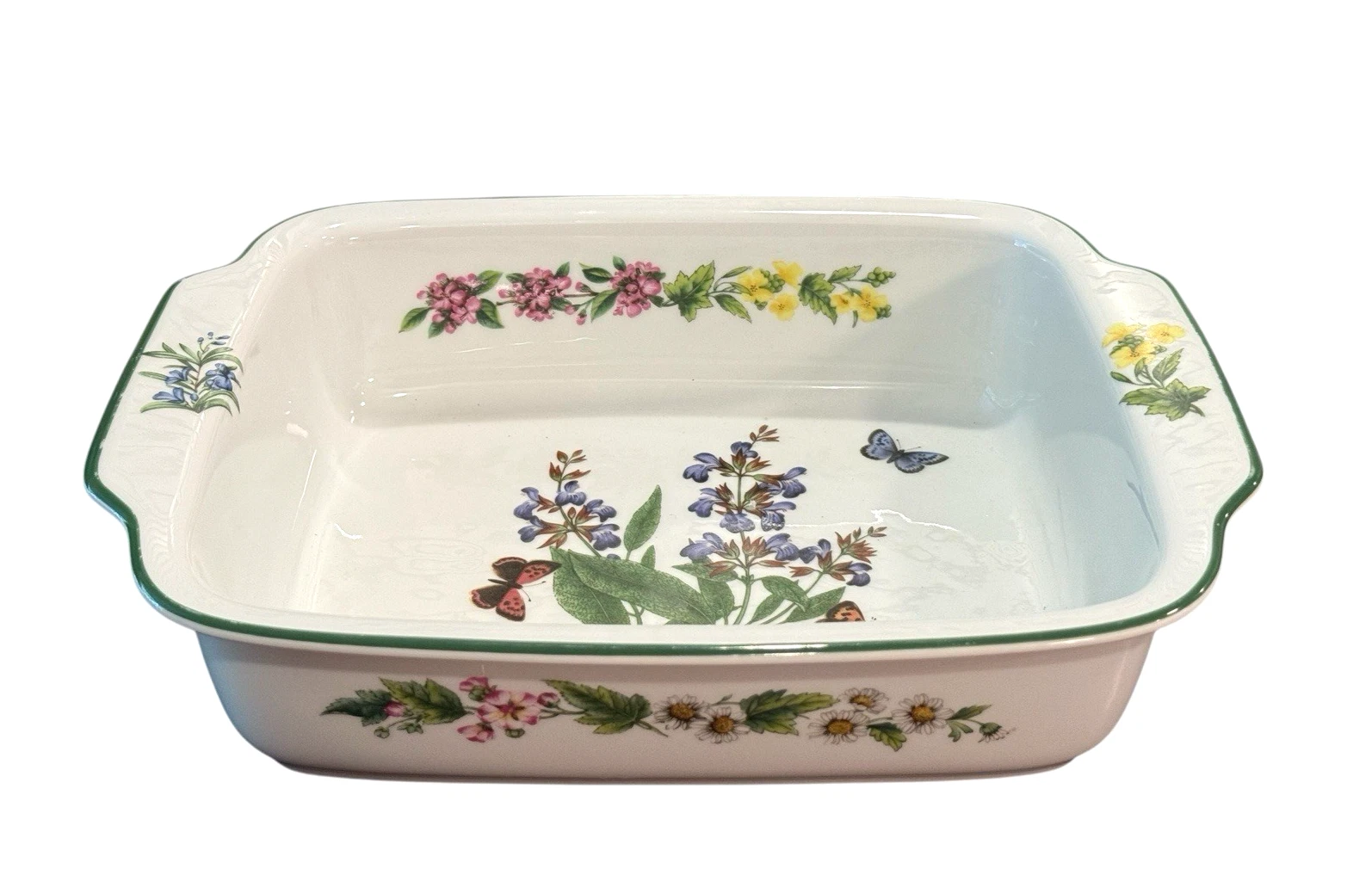 Royal Worcester Herbs Rectangular Baking Dish Casserole 9" x 12" Sage Green Rim
