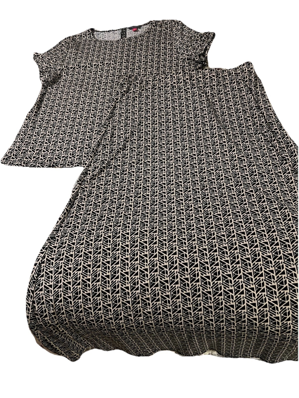Vince Camuto Top Sz XLG & Long Maxi Skirt Sz Lg Set Blk&Tan Diagonal