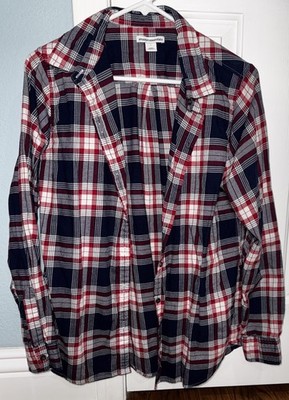 Amazon Essentials Plaid Women s Flannel Shirt Red Blue White Large