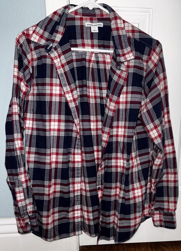 Amazon Essentials Plaid Women’s Flannel Shirt Red Blue White Large