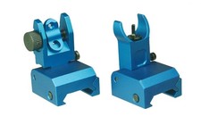 Blue Front And Rear Flip Up Iron Sight Set BUIS With Picatinny Mount