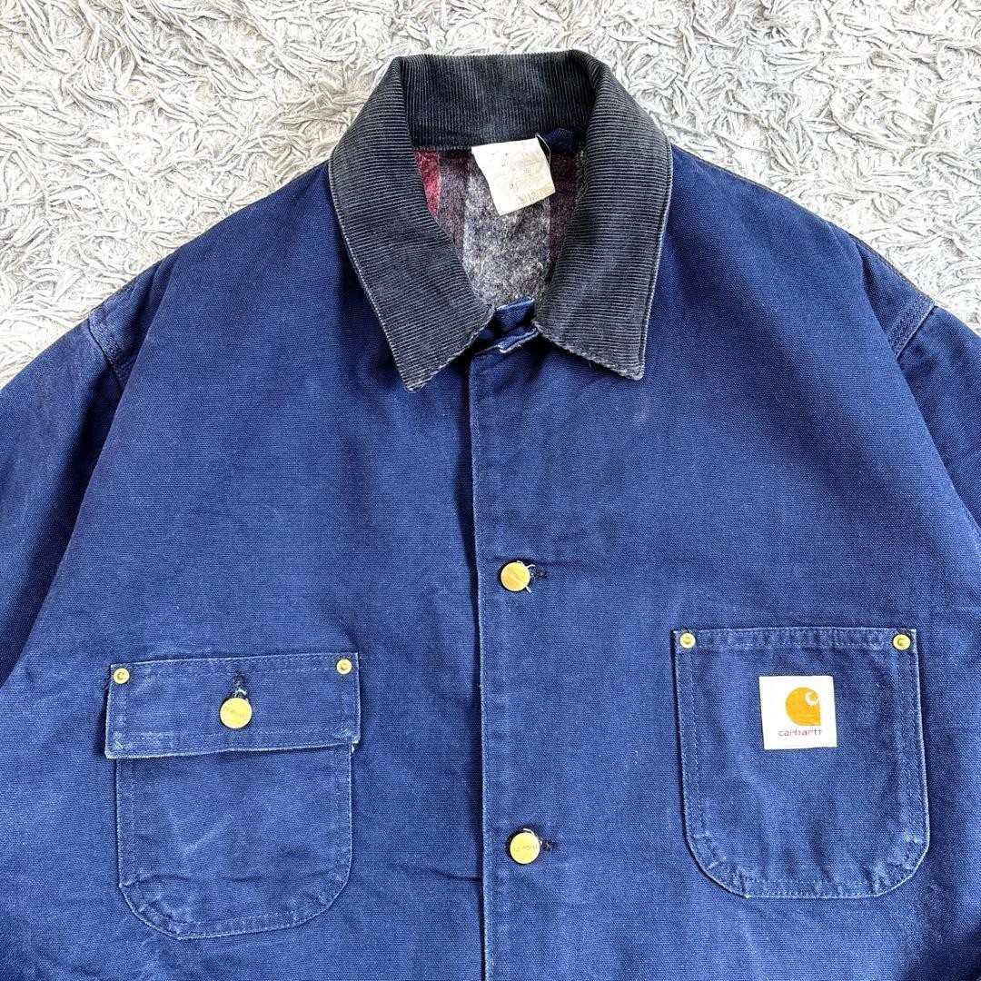 80S Usa Carhartt Carhartt Chore Coat Star Tag Navy No.ch1061 image 4