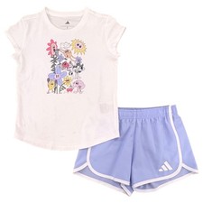 Adidas Girls 2pc White Short Sleeve Soccer T-Shirt Tee  Purple Shorts Set 6