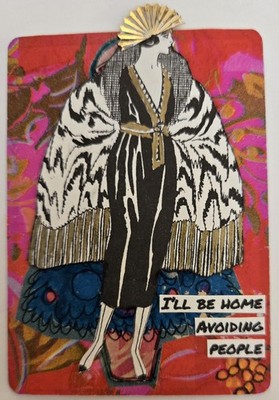 Mixed Media Collage Art Card ACEO ATC Snarky Women Flapper Home Avoiding People