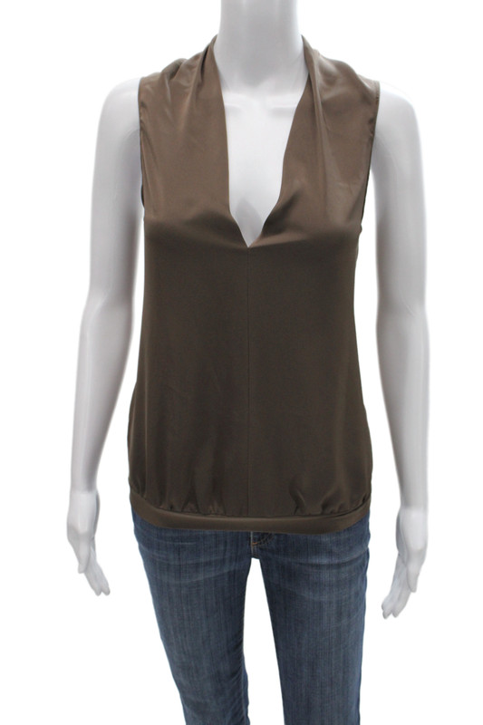 Ramy Brook Womens Basic Sleeveless V-Neck Polyester Solid Blouse Brown Size S