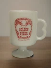 Vintage Milk Glass Coffee Mug Footed Pedestal Cup GOLDEN STEER SHERIDAN WYOMING
