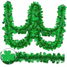 2 Pack St Patrick  s Day Tinsel Garland Decoration 66 Feet Hanging Green