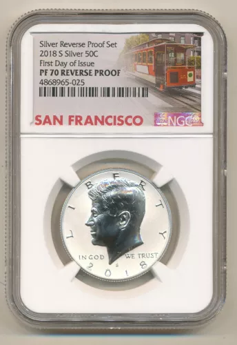 2018 S NGC PF70 First Day of Issue Reverse SILVER PROOF Kennedy Half dollar FDOI