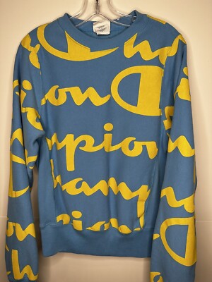 Champion Reverse Weave All Over Print Sweatshirt Blue Yellow