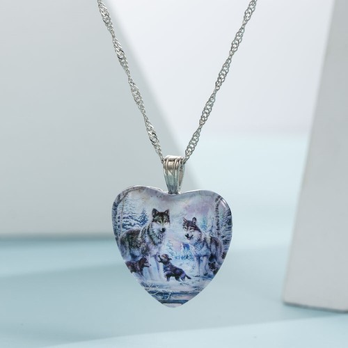 925 Silver Women Animal Wolf Heart Necklace Natural Crystal Jewelry Pendant US - Picture 10 of 13