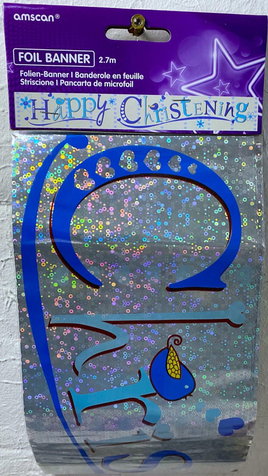 Blu Felice Battesimo Olografico Banner 2.7 Metro 9ft Amscan 9900047