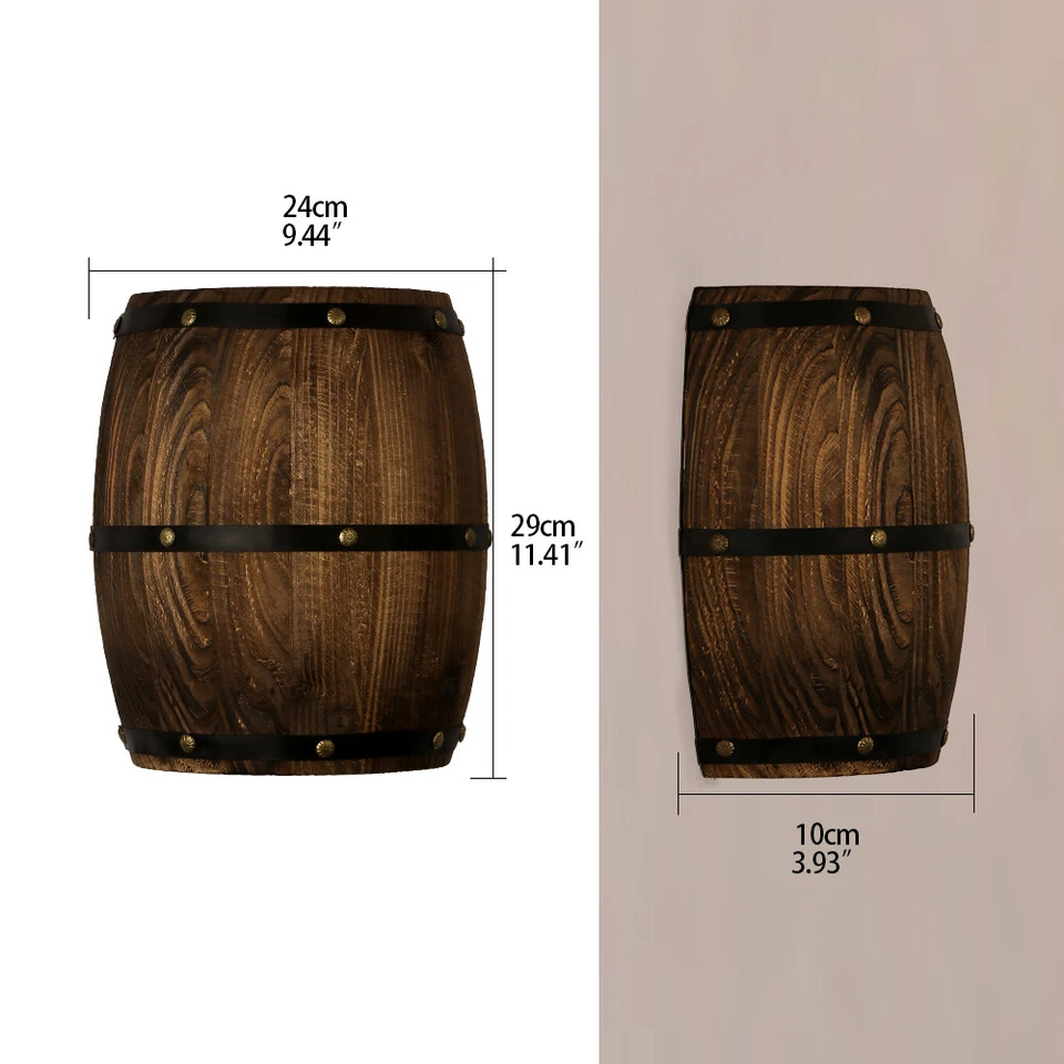 2 Packs Wall Lamp Wood Wine Barrel Wall Lights Fixtures Sconce Up Down Lighting - Image 2 of 4