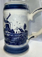 Delft Blauw Holland HandPainted Windmill  Floral Tankard Mug Blue