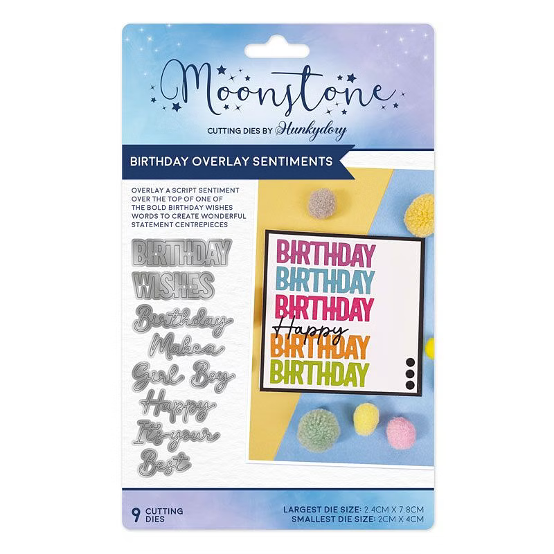 Hunkydory Moonstone - BIRTHDAY OVERLAY SENTIMENTS Die Set - MSTONE943