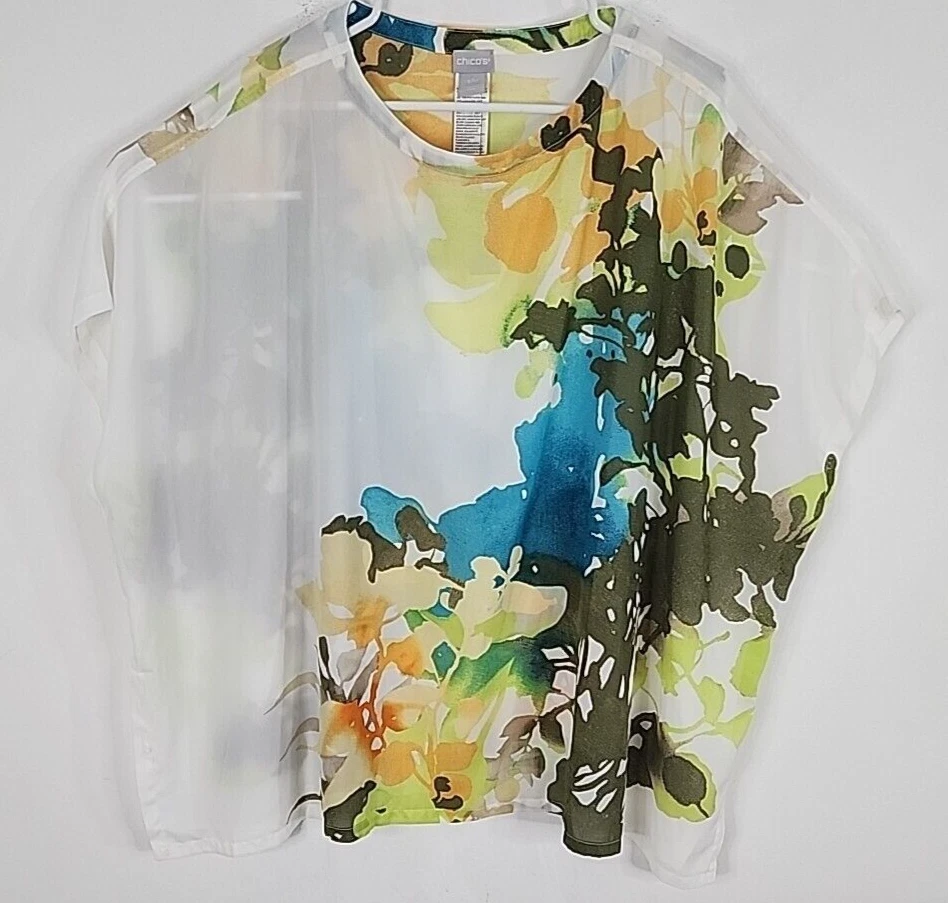 Chico's NWT Womens Lightweight Floral Spring Parade Poncho, Size S/M, MSRP $99