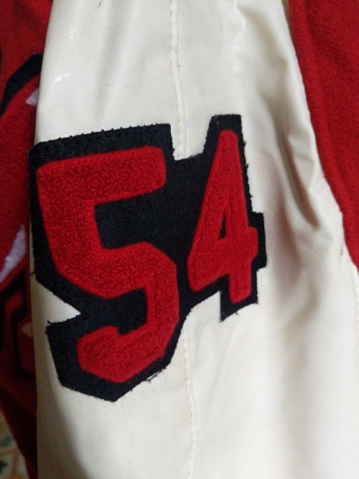 Red and White Vintage Delong Varsity Jacket Size XL Athleticore
