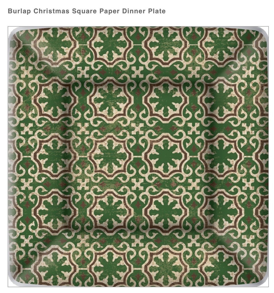 Square Dinner Paper Plates, 8 Sq Plates , 10” Burlap Christmas New eBay
