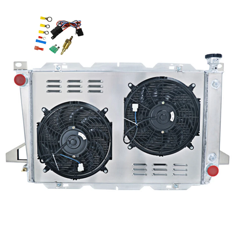 4 Core Aluminum Radiator Shroud Fan Kit For 1985-1996 Ford F150 F250 F350 Bronco — 第 3/4 张图片