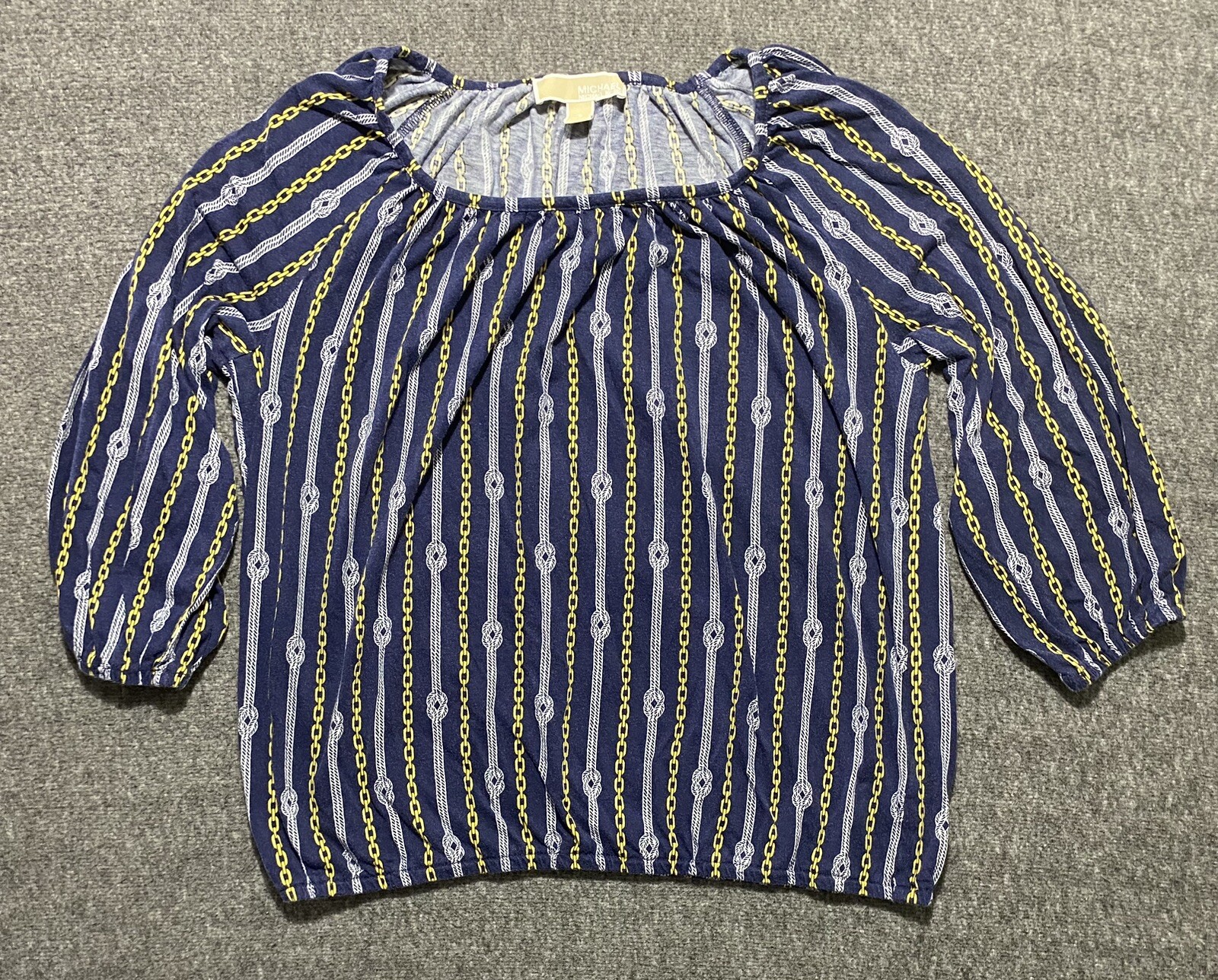 Michael Kors Nautical Knot Chain Zip Peasant Blouse Top Women Size S