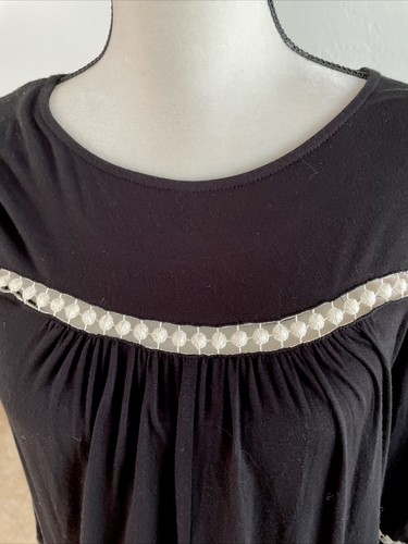 Anthropologie Lapis Black With White Accents Top Bell Sleeve Size Small - Picture 2 of 7