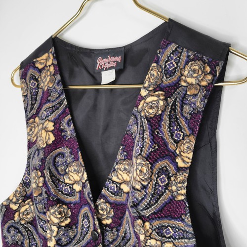 REQUIREMENTS Petites Dark Floral Corduroy Vest Size M Paisley 90s USA Whimsygoth - Picture 5 of 7